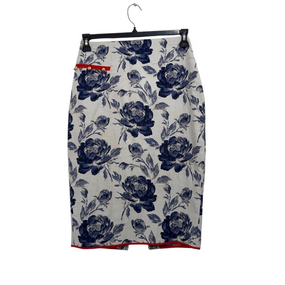 Eva Mendes Floral Blazer SZ 6 & Pencil Skirt SZ 0 Suit Set Off White/Blue/ Lined - Picture 5 of 16